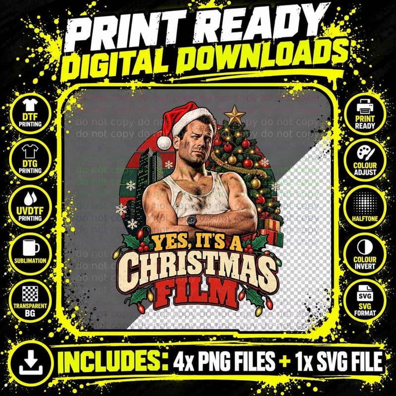 Yes It's A Christmas Film John McClane Xmas Action Movie Hero Vest T-Shirt Png SVG Digital Bundle