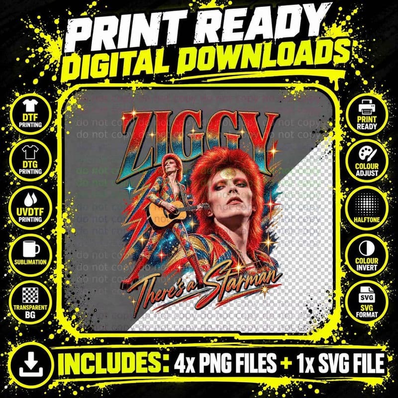 David Bowie Ziggy Stardust 1972 Vintage Photo Collage Png SVG Digital Bundle