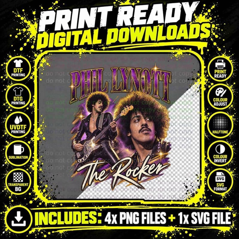 Phil Lynott 1976 Vintage Photo Collage Png SVG Digital Bundle