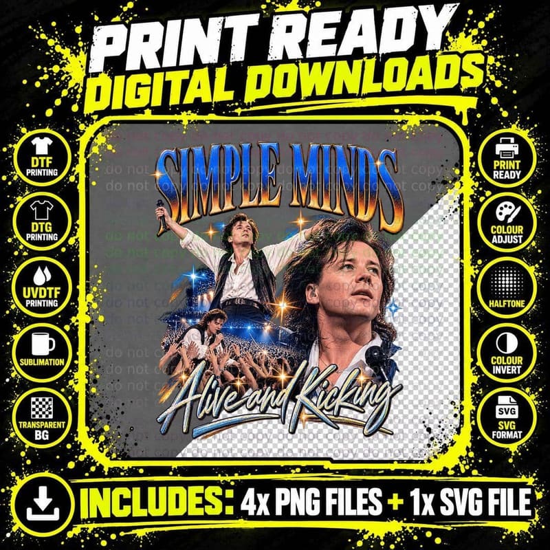 Simple Minds 1985 Vintage Concert Photo Collage Png SVG Digital Bundle