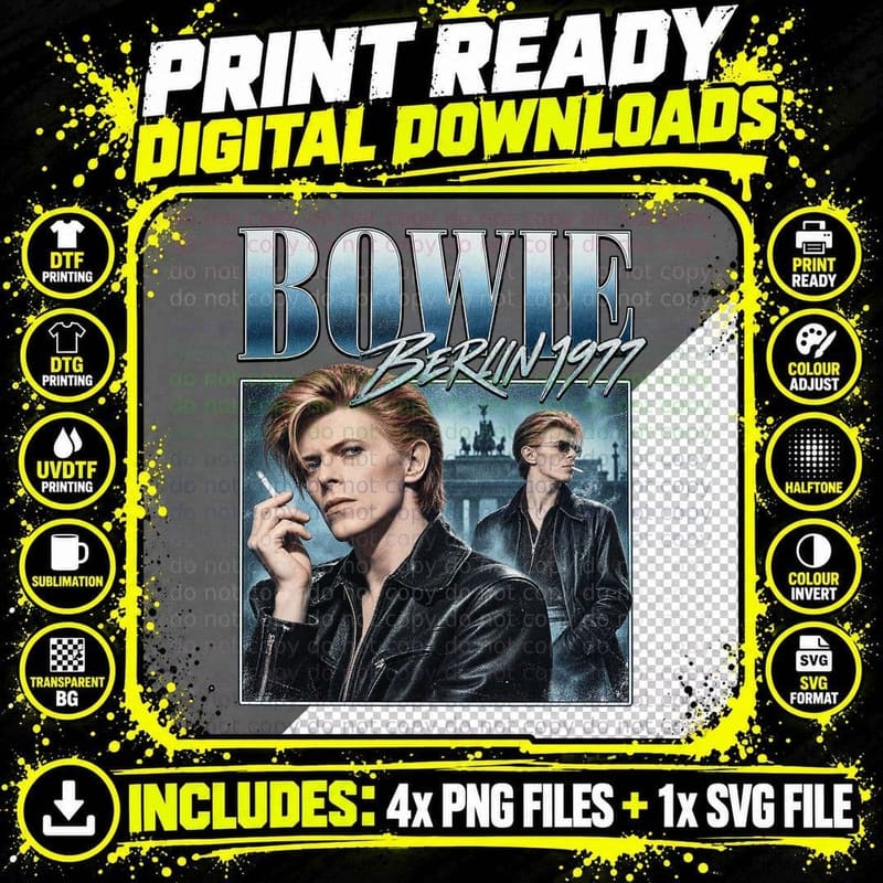 David Bowie Berlin 1977 Vintage Bootleg Glam Rock Music Png SVG Digital Bundle