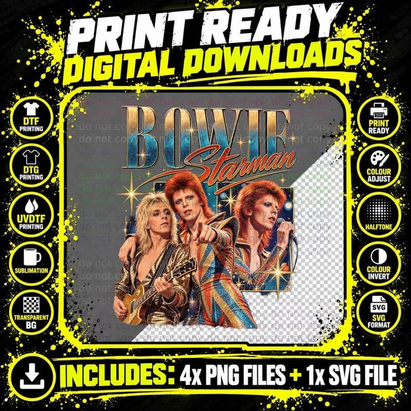 David Bowie Starman 1972 Vintage Bootleg Glam Rock Png SVG Digital Bundle