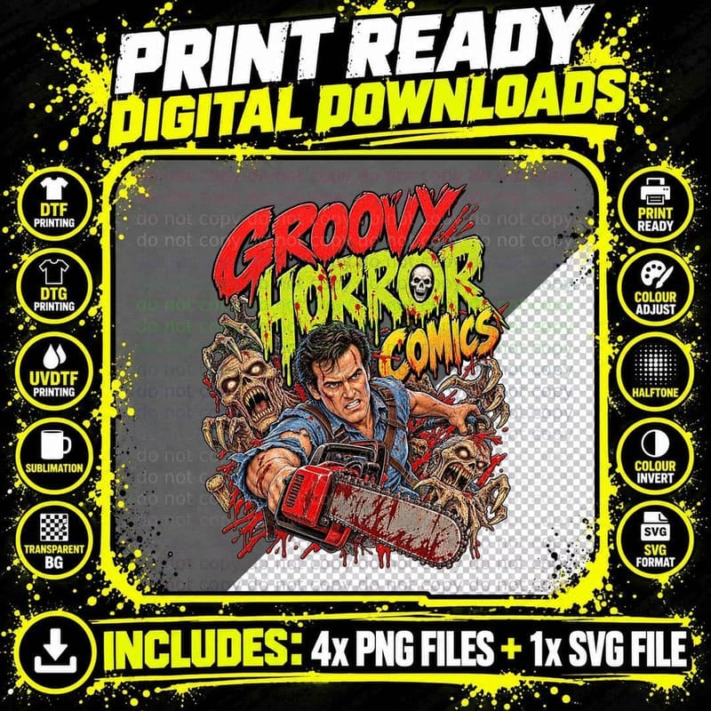 Evil Dead 1981 Vintage Horror Comic T-Shirt Png SVG Digital Bundle