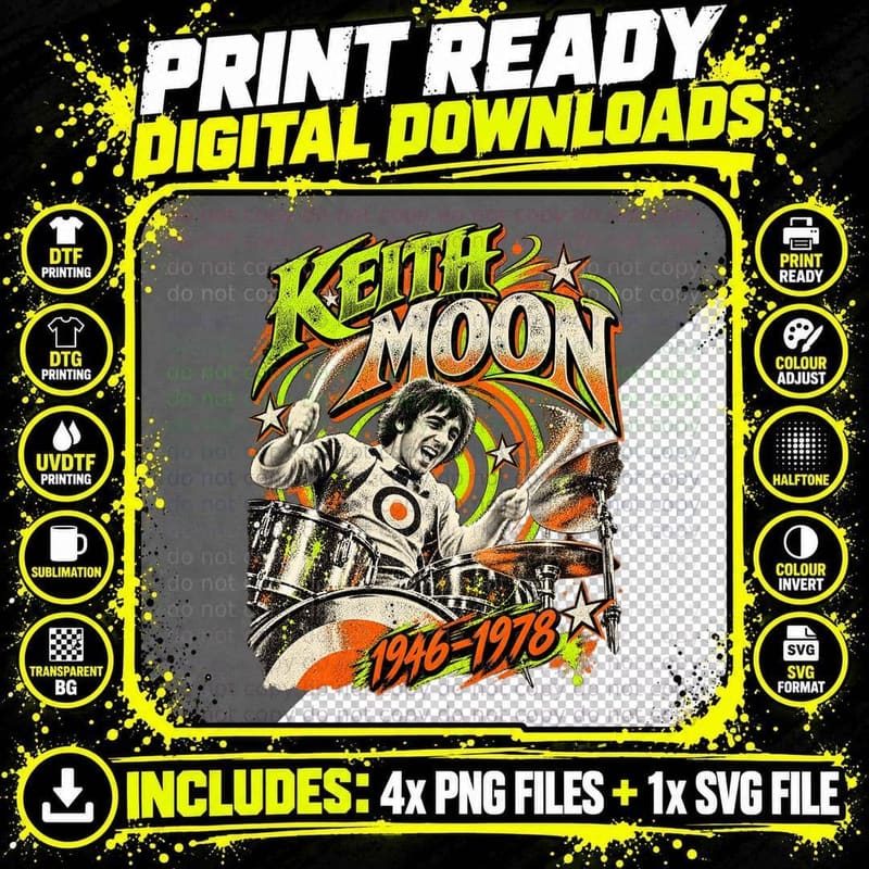Keith Moon 1946-1978 Vintage Rock Tribute Png SVG Digital Bundle