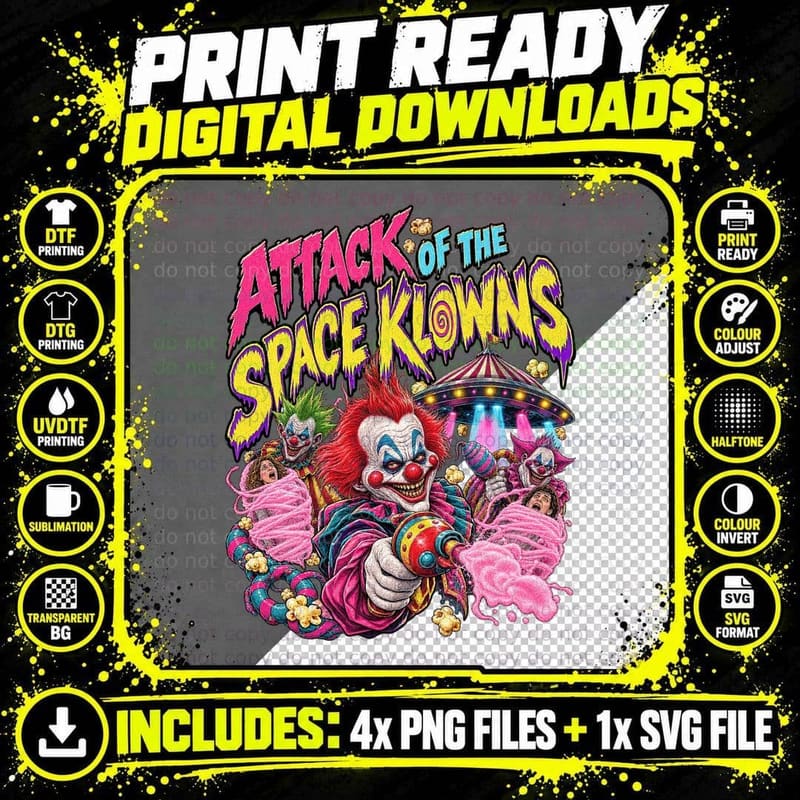 Killer Klowns from Outer Space Vintage Horror Comic Png SVG Digital Bundle