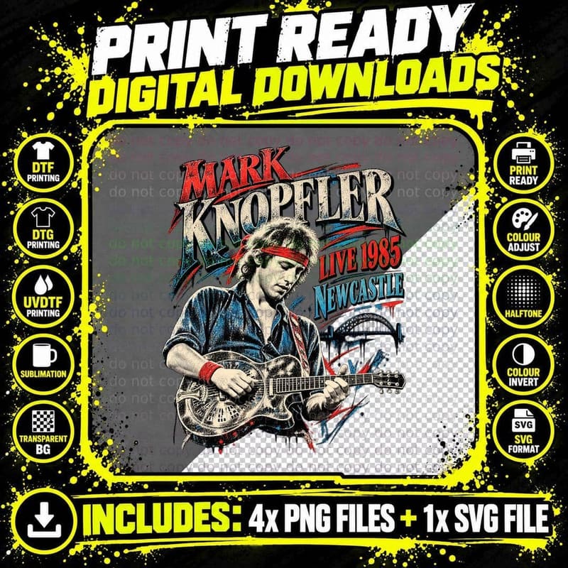 Mark Knopfler 1985 Vintage Concert Png SVG Digital Bundle