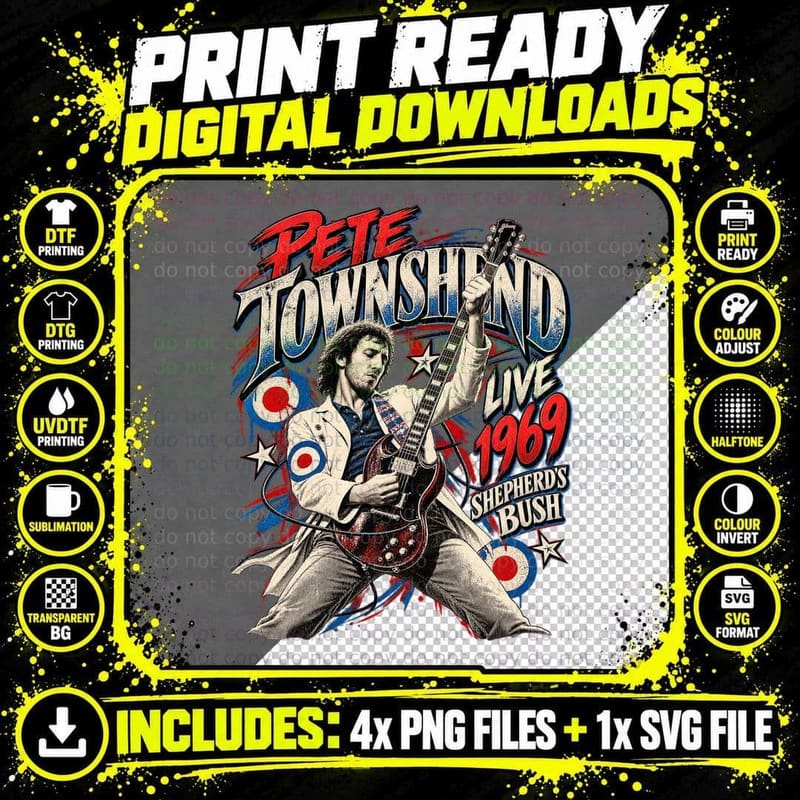 Pete Townshend 1969 Vintage Concert Png SVG Digital Bundle