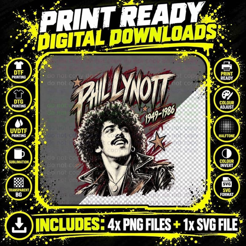 Phil Lynott 1949-1986 Memorial Tribute Png SVG Digital Bundle