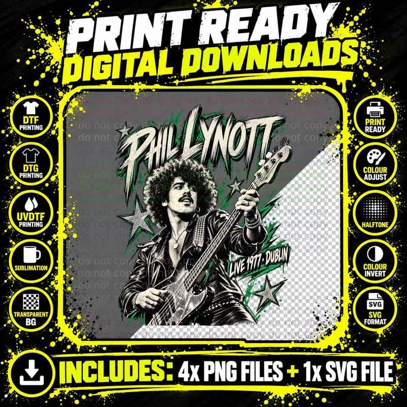 Phil Lynott 1977 Vintage Concert , Thin Lizzy Dublin Png SVG Digital Bundle