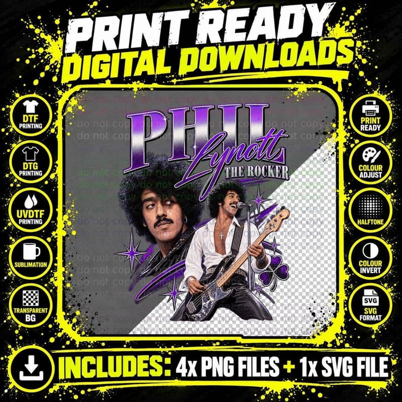 Phil Lynott The Rocker Thin Lizzy 1975 Vintage Bootleg Png SVG Digital Bundle