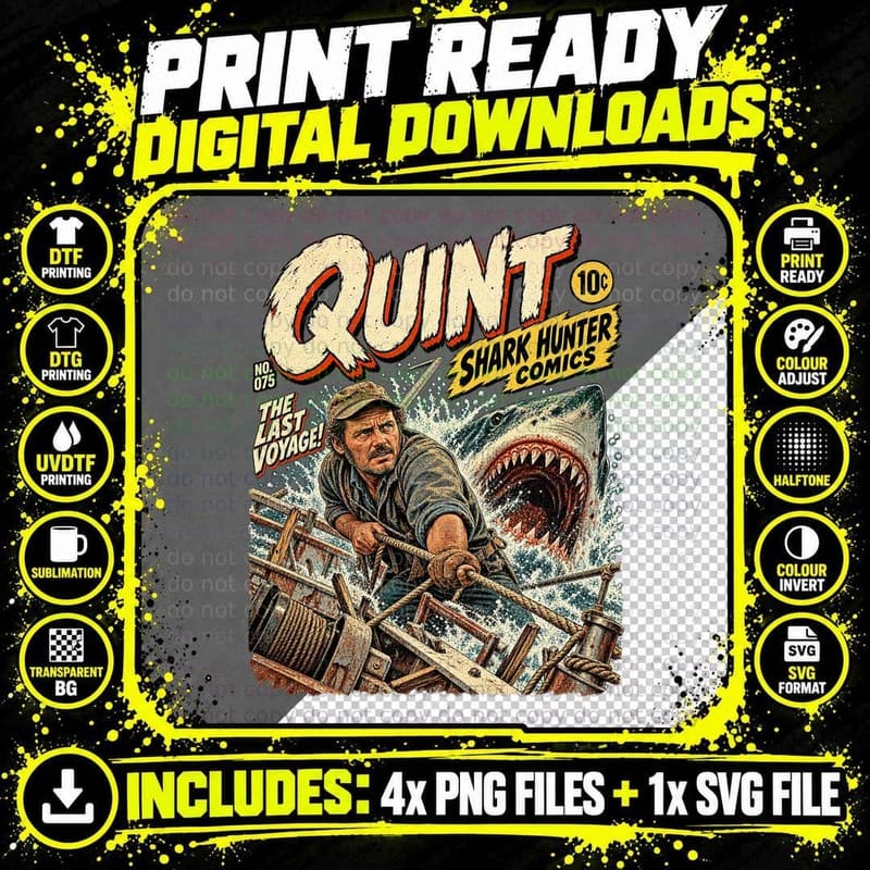 Quint Vintage Horror Comic T-Shirt Png SVG Digital Bundle