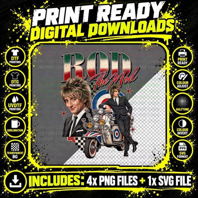 Rod The Mod 1965 Scooter Target Swinging Sixties Rock Singer Retro T-Shirt Png SVG Digital Bundle