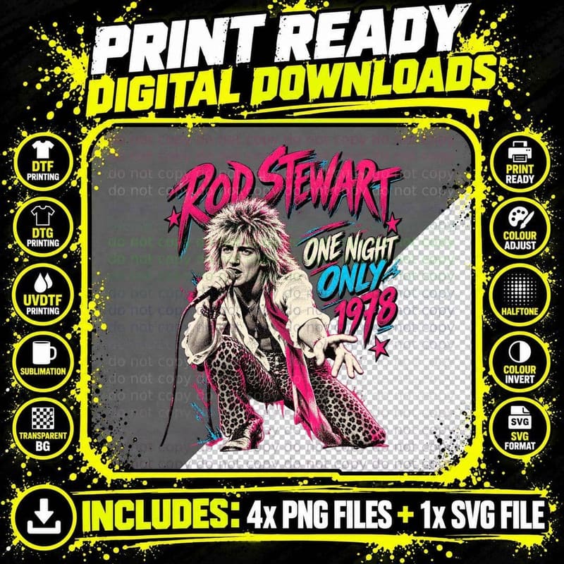 Rod Stewart 1978 Retro Concert , One Night Only Glam Png SVG Digital Bundle