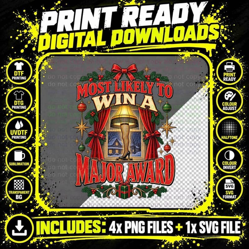 Most Likely To Win A Major Award Leg Lamp Ralphie Classic Xmas Movie T-Shirt Png SVG Digital Bundle