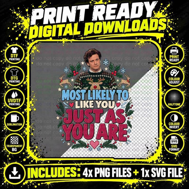 Bridget Jones's Diary Ugly Sweater Mark Darcy Christmas Png SVG Digital Bundle