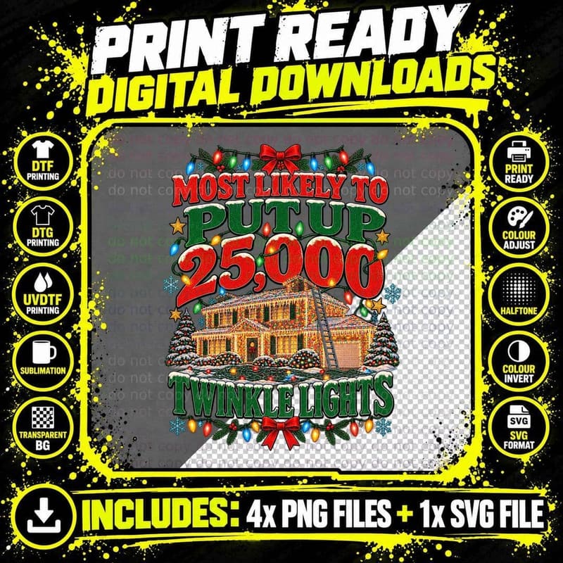 Christmas Vacation Vintage Christmas Twinkle Lights Png SVG Digital Bundle