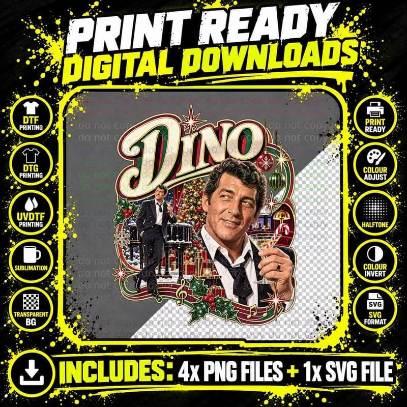 Dean Martin Vintage Dino Christmas Rat Pack Lounge Retro Png SVG Digital Bundle
