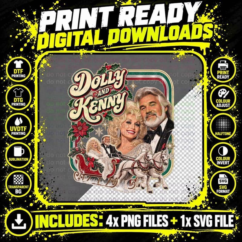 Dolly Parton Kenny Rogers Christmas Country Duet Retro Png SVG Digital Bundle