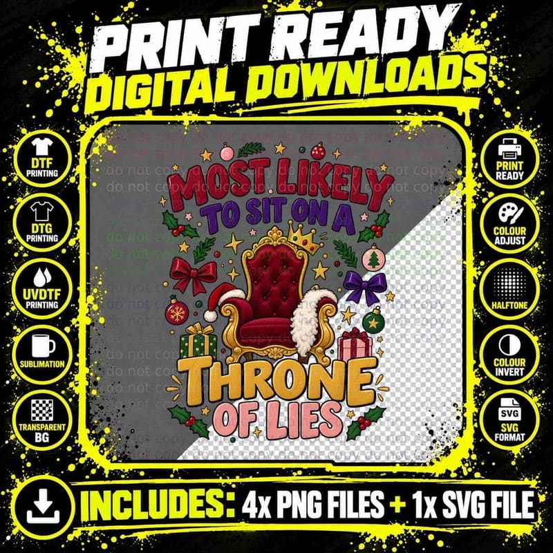 Most Likely To Sit On A Throne Of Lies Christmas Family Matching Funny T-Shirt Png SVG Digital Bundle
