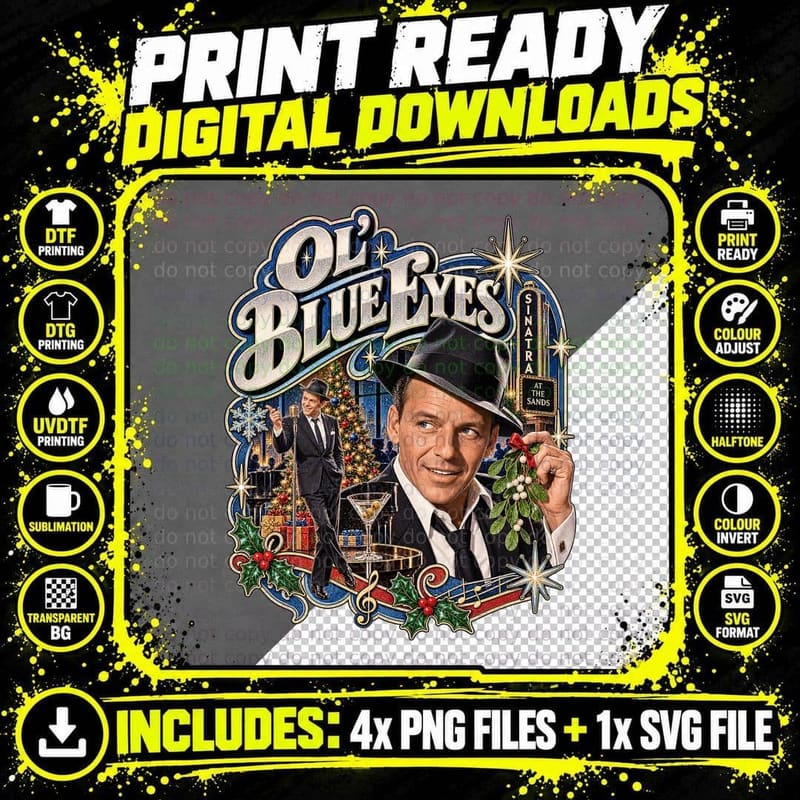 Frank Sinatra Vintage Ol Blue Eyes Christmas Rat Pack Png SVG Digital Bundle