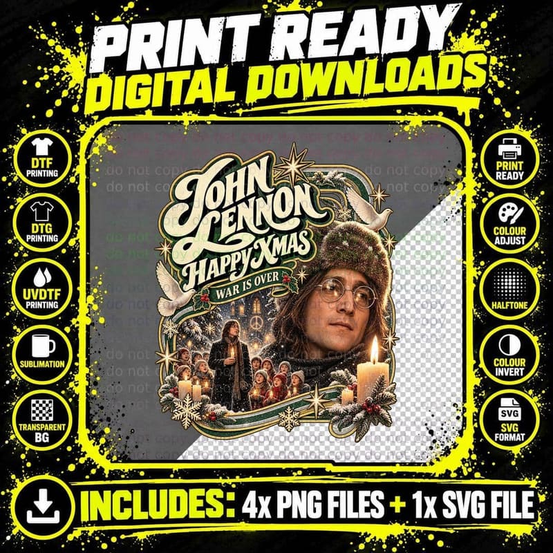 John Lennon Happy Xmas War Is Over Vintage Peace Png SVG Digital Bundle