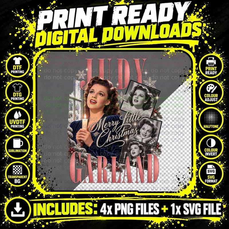 Judy Garland Vintage Merry Little Christmas Old Png SVG Digital Bundle
