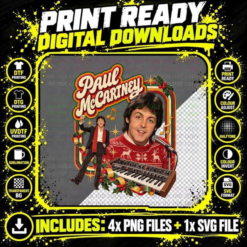 Paul Wonderful Christmastime 70s Singer Reindeer Jumper Synth Retro T-Shirt Png SVG Digital Bundle