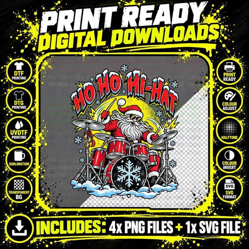 Santa Claus Drummer T-Shirt, Christmas Rock Music Png SVG Digital Bundle