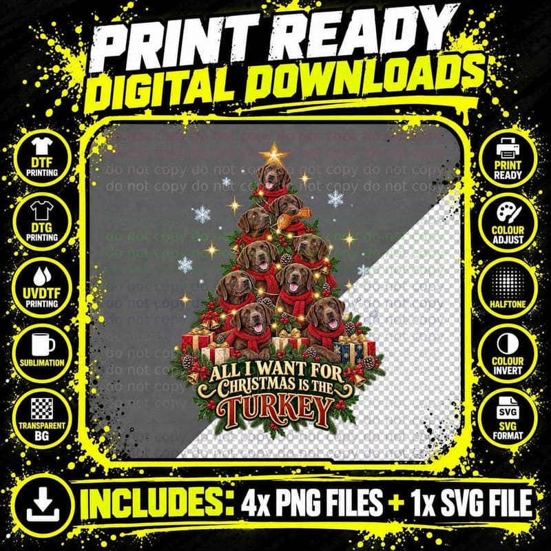 All I Want For Christmas Is The Turkey Tree Made Of Chocolate Labradors T-Shirt Png SVG Digital Bundle