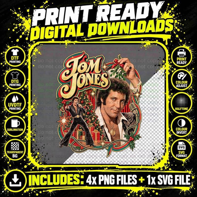 Tom Mistletoe Christmas TV Special 70s Welsh Pop Singer Legend Vintage T-Shirt Png SVG Digital Bundle