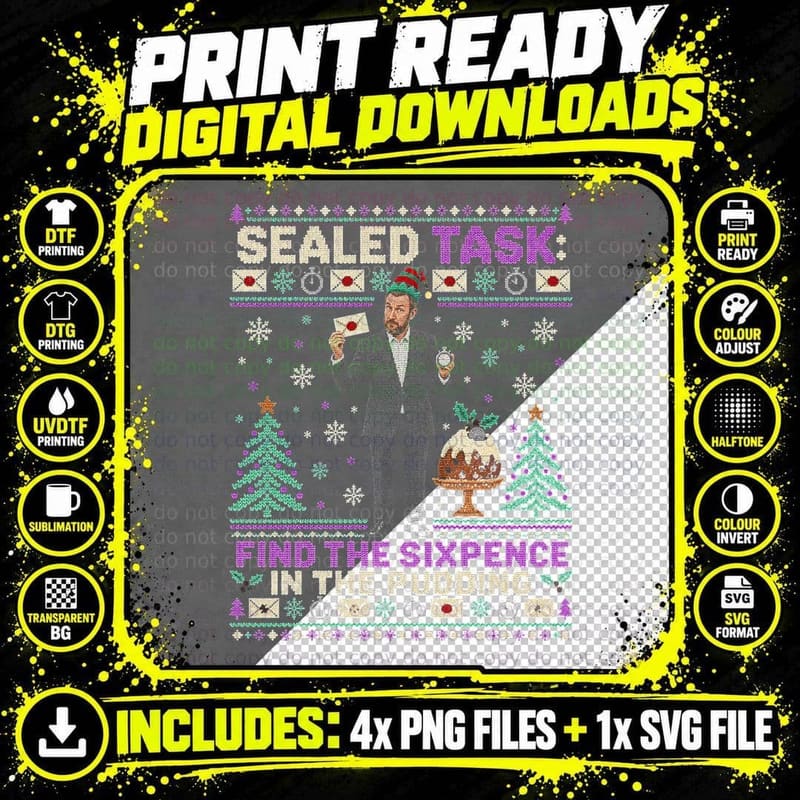 Alex Sealed Task Find The Sixpence In The Pudding Ugly Sweater Halftone T-Shirt Png SVG Digital Bundle