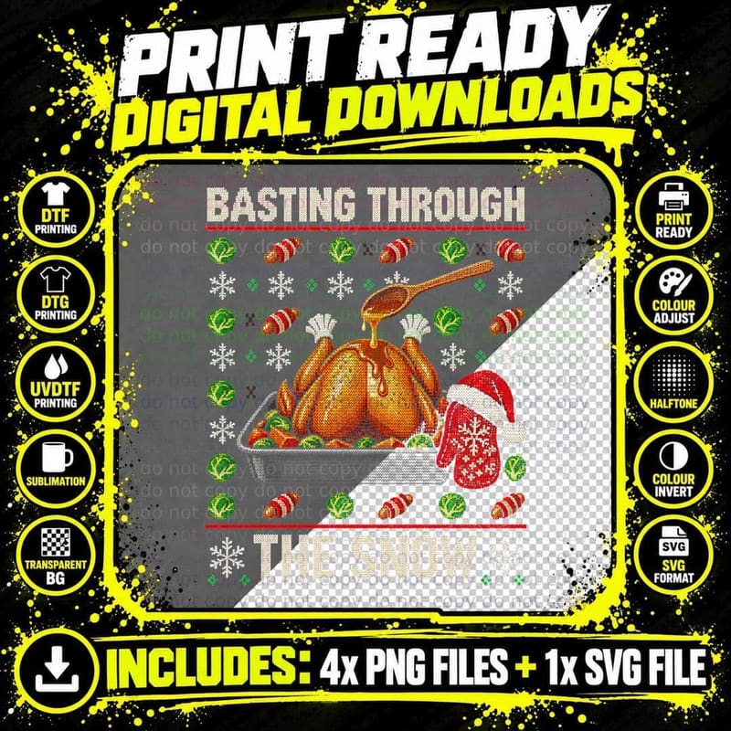 Christmas Turkey Ugly Sweater Basting Through the Snow Png SVG Digital Bundle