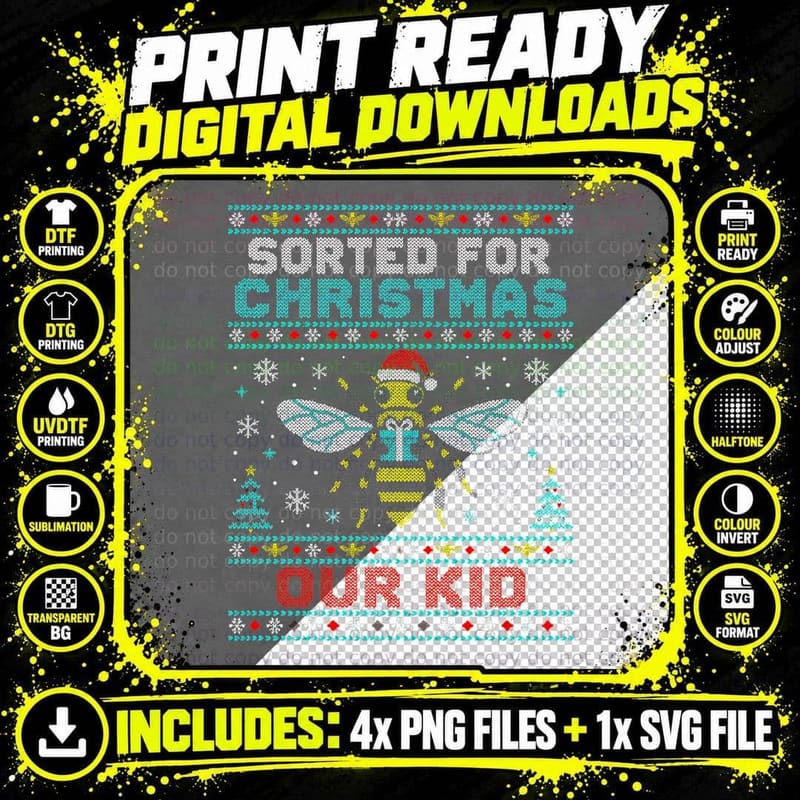 Sorted For Christmas Our Kid Manchester Worker Bee Xmas Jumper Halftone T-Shirt Png SVG Digital Bundle