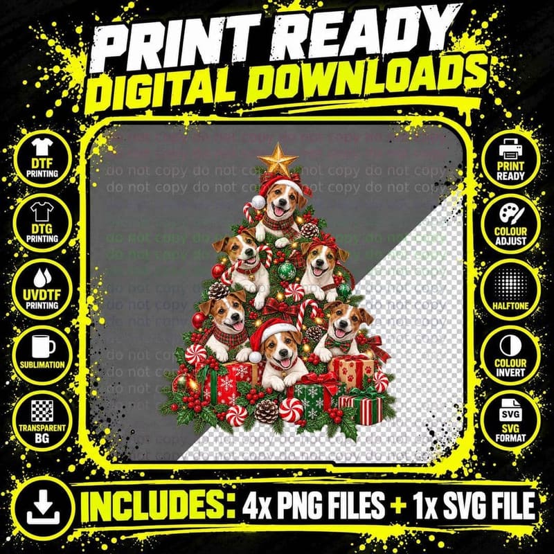 Jack Russell Christmas Terrier Peppermint Candy Cane Dog Png SVG Digital Bundle