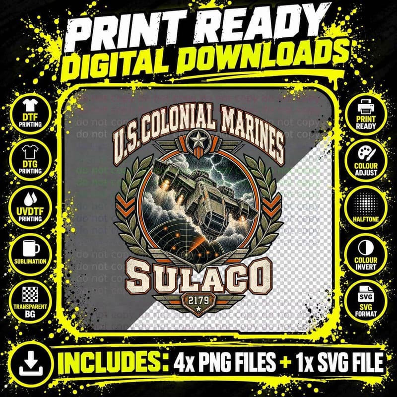 Aliens Retro T-Shirt, Colonial Marines Sulaco 2179 Sci Png SVG Digital Bundle
