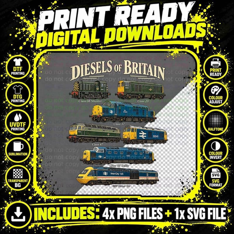 British Diesel Locomotives Vintage Railway Png SVG Digital Bundle