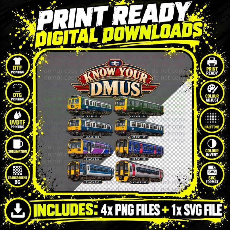 British Diesel Multiple Units Vintage Railway Png SVG Digital Bundle