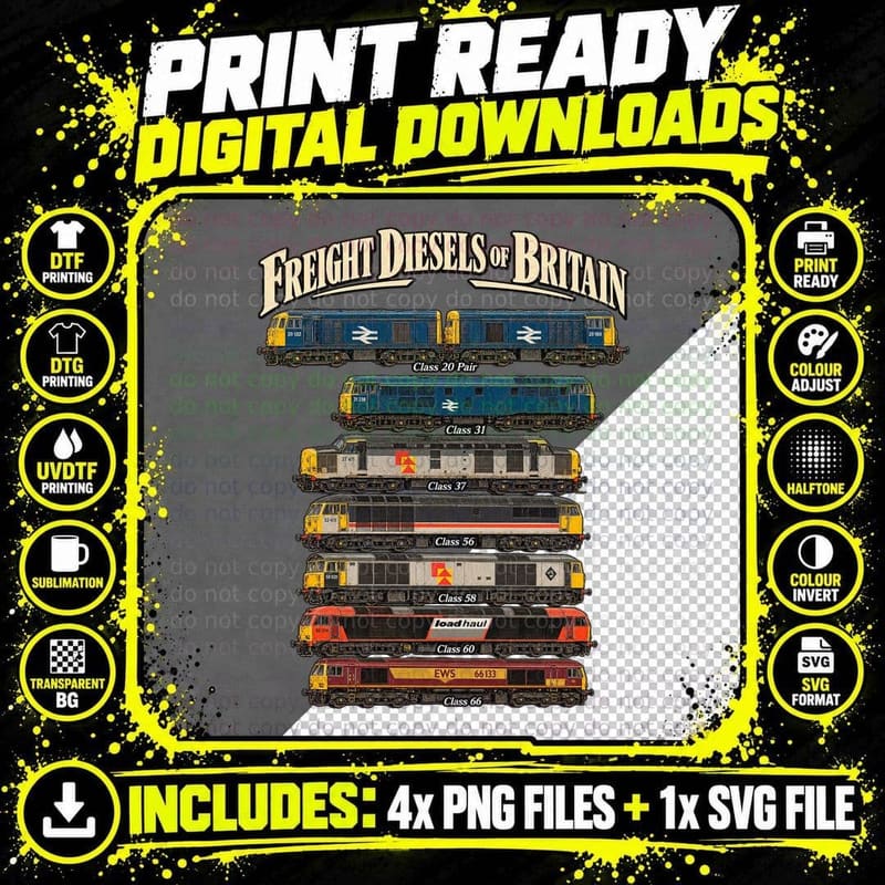 British Freight Diesel Locomotives Vintage Railway Png SVG Digital Bundle