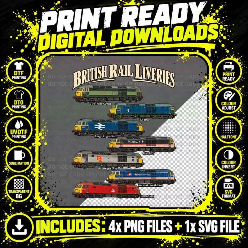 British Rail Class 47 Liveries Vintage Railway Png SVG Digital Bundle