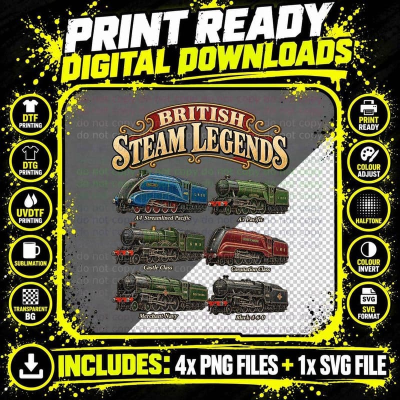 British Steam Legends Vintage Railway Identification Png SVG Digital Bundle