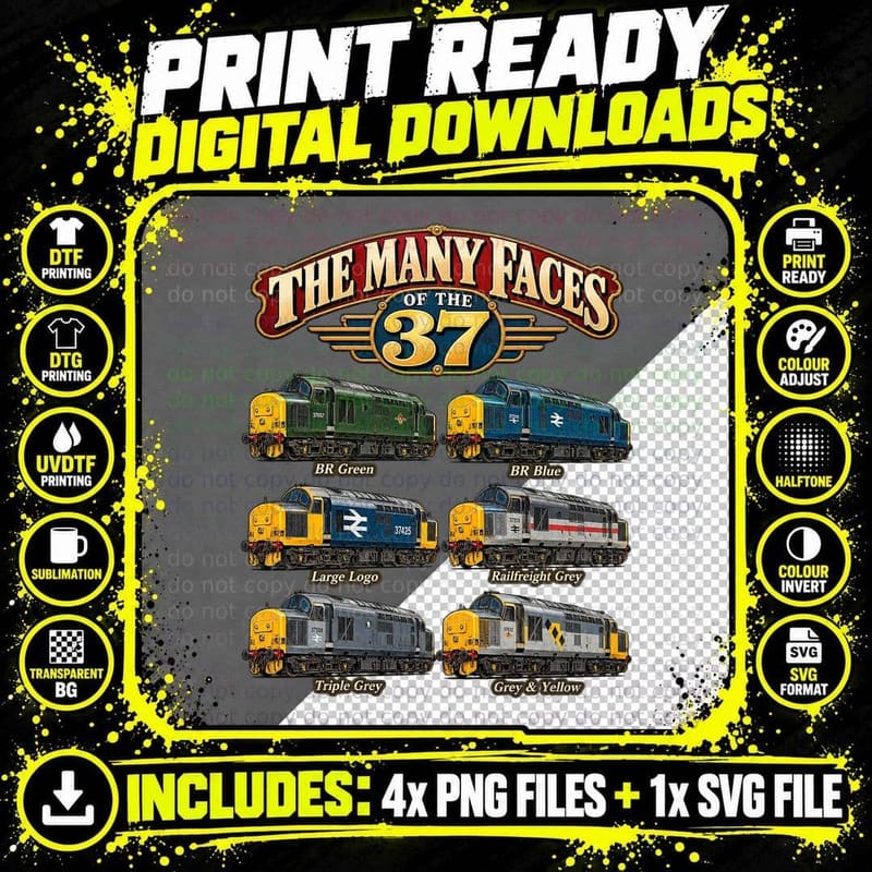Class 37 Diesel Liveries Vintage Railway Identification Png SVG Digital Bundle