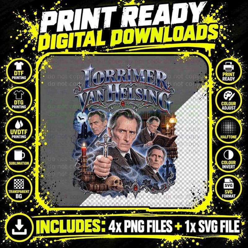 Dracula A.D. 1972 Vintage Peter Cushing Lorrimer Van Png SVG Digital Bundle