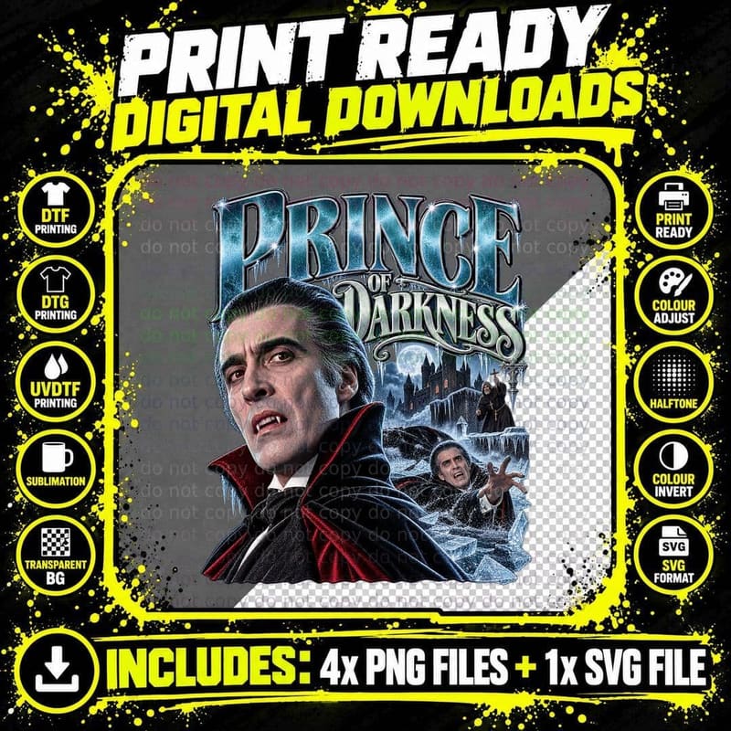 Dracula Prince of Darkness Vintage Christopher Lee Png SVG Digital Bundle