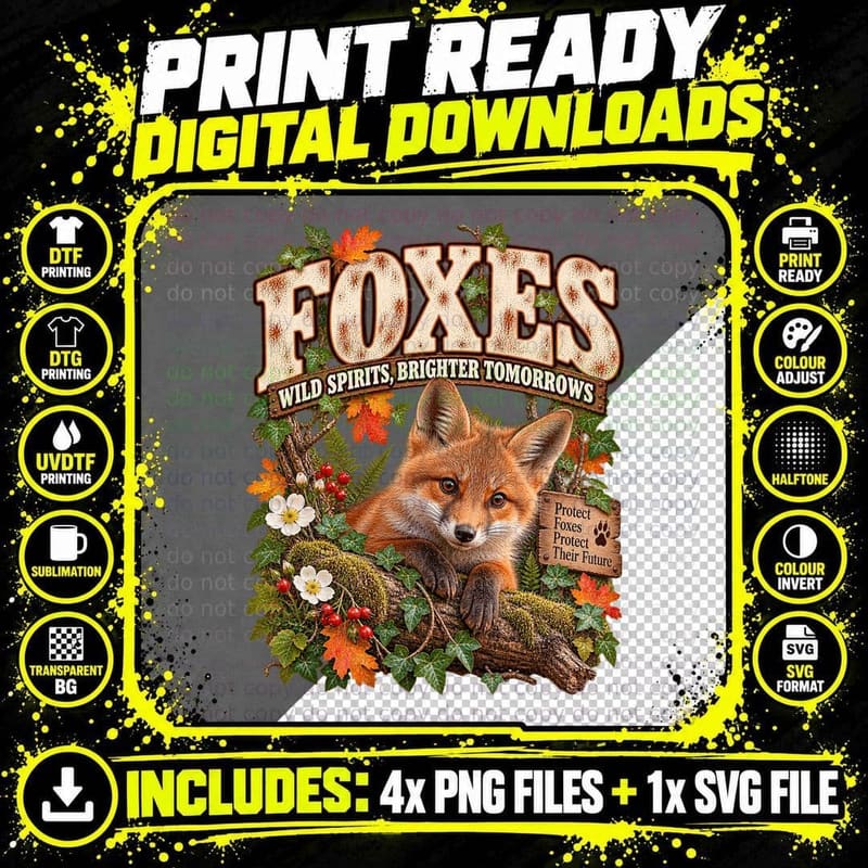 Foxes Wild Spirits Brighter Tomorrows Red Fox Cub British Woodland T-Shirt Png SVG Digital Bundle