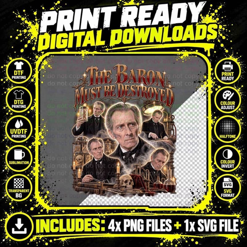Frankenstein Must Be Destroyed Vintage Peter Cushing Png SVG Digital Bundle
