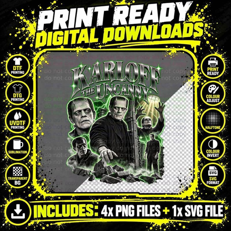 Frankenstein Vintage Boris Karloff Classic Monster Png SVG Digital Bundle