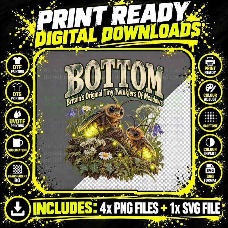 Funny Glow Worm BOTTOM Wildlife Meadow Conservation Png SVG Digital Bundle