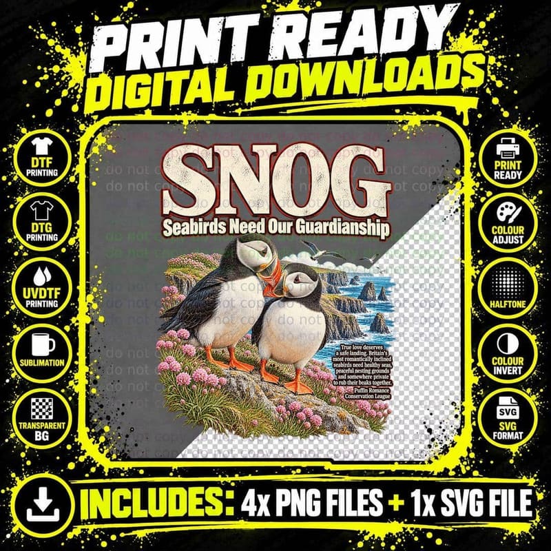 Funny Puffin SNOG Seabird Romance Wildlife Charity Png SVG Digital Bundle