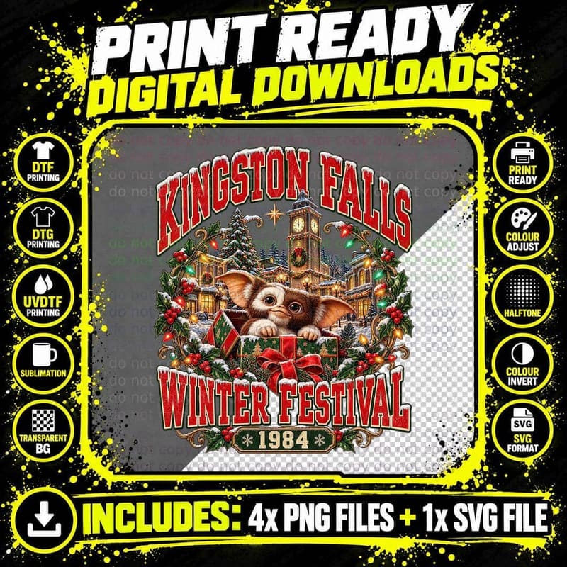 Gremlins Retro , Kingston Falls Christmas Festival 1984 Png SVG Digital Bundle