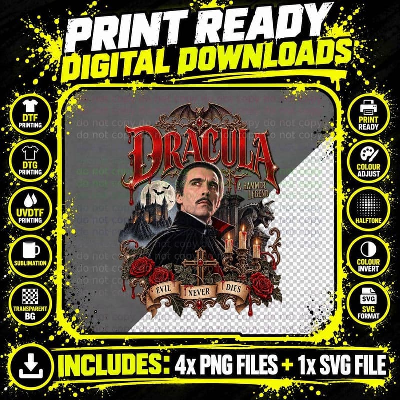 Christopher Dracula Evil Never Dies Vintage Gothic Vampire Horror Film T-Shirt Png SVG Digital Bundle